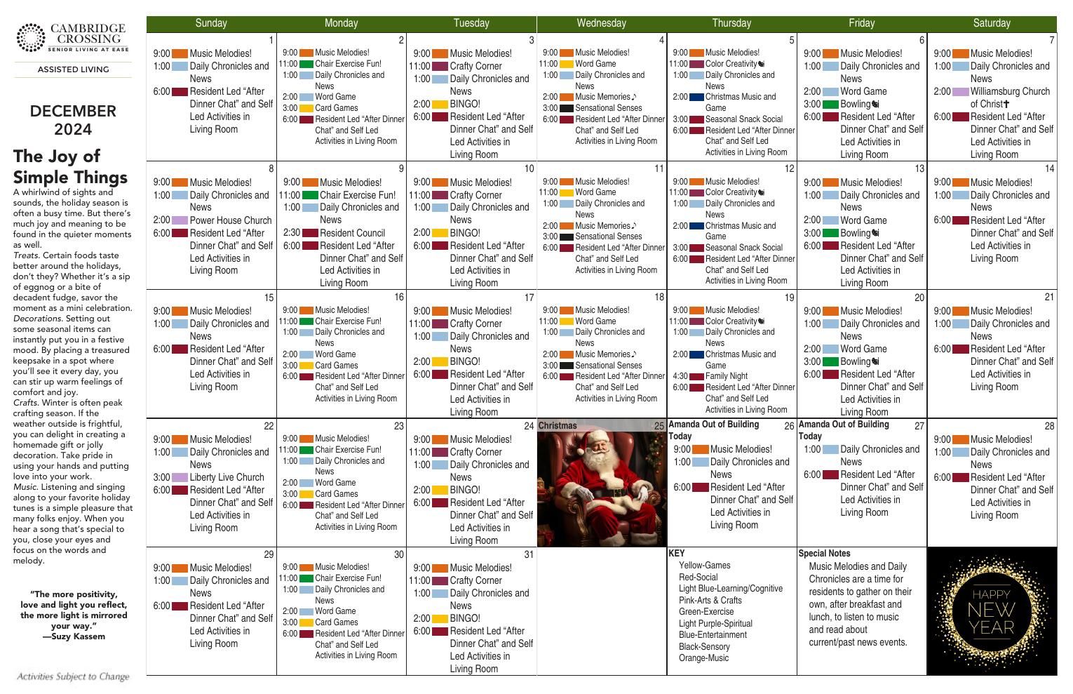 Assisted Living Event Calendar